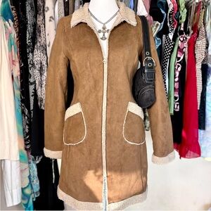 Y2k suede sherpa trim coat ☆